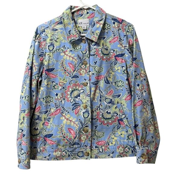 The Tog Shop Women Size Medium Jacket Paisley Blue Button Front Cotton Artsy - Picture 1 of 11